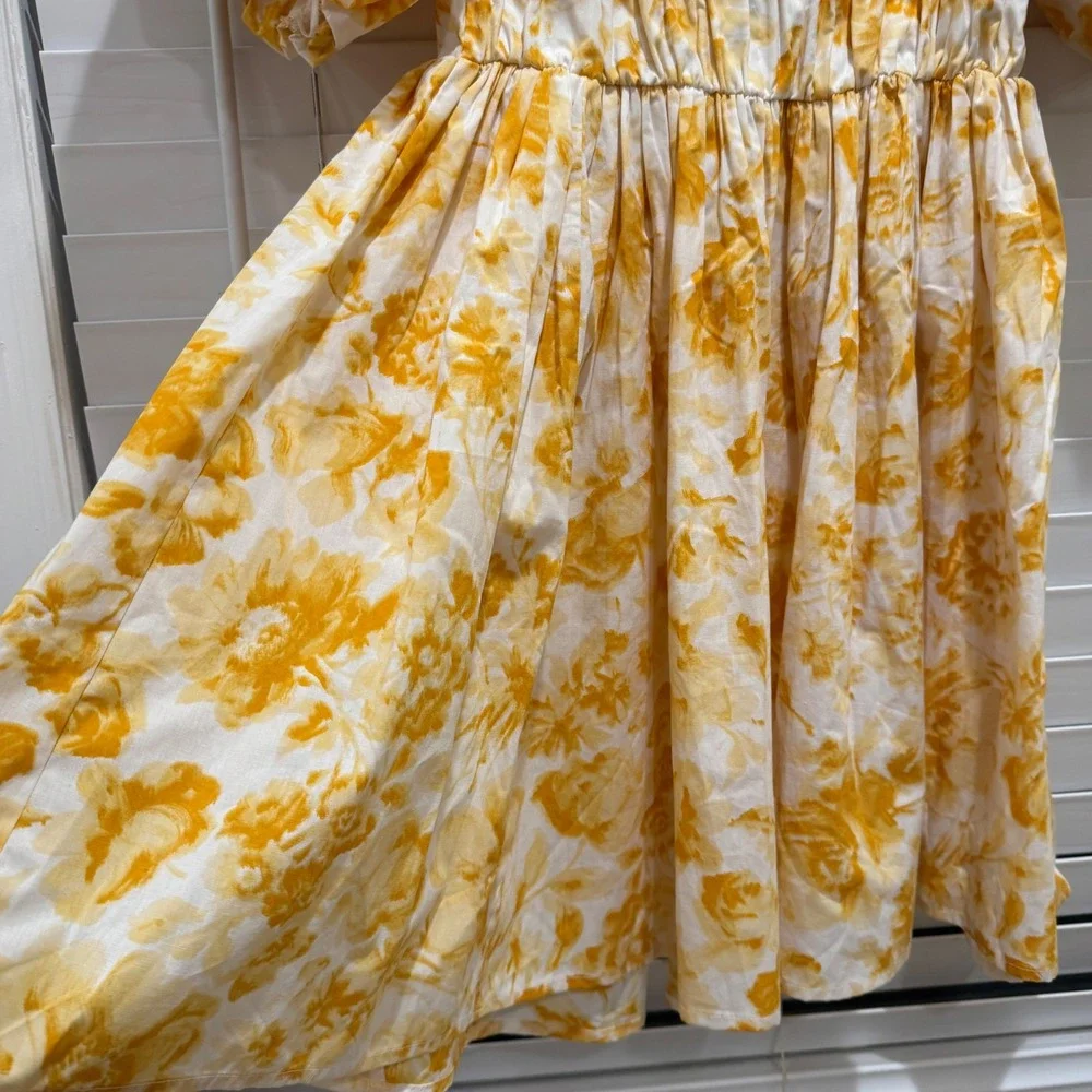 NEW Abercrombie & Fitch Mini Dress Sz‎ Small Tall Yellow Floral off the shoulder